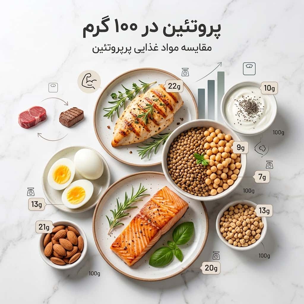 پروتئین مواد غذایی در 100 گرم