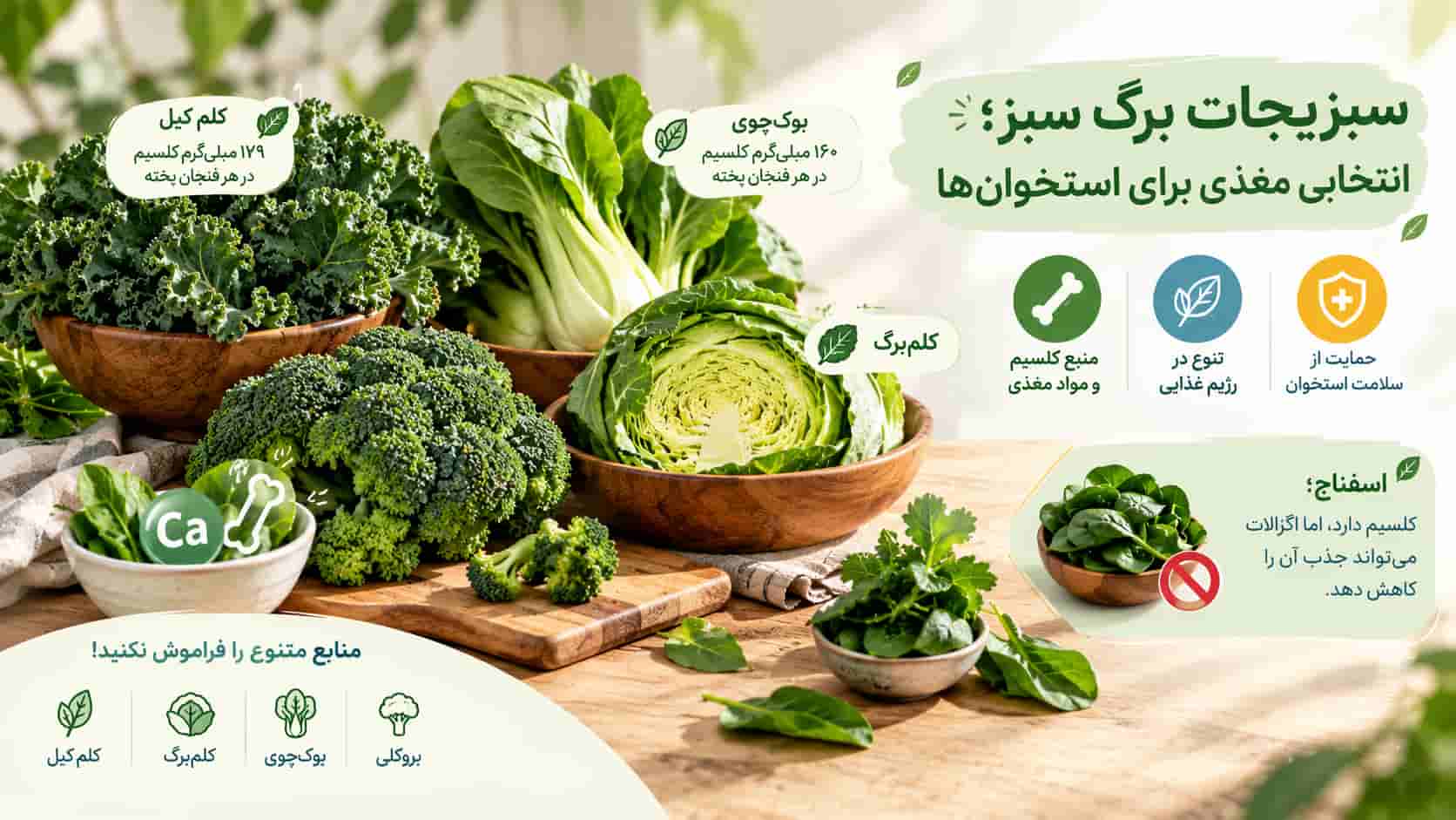 مصرف سبزیجات برگ سبز برای سلامت استخوان